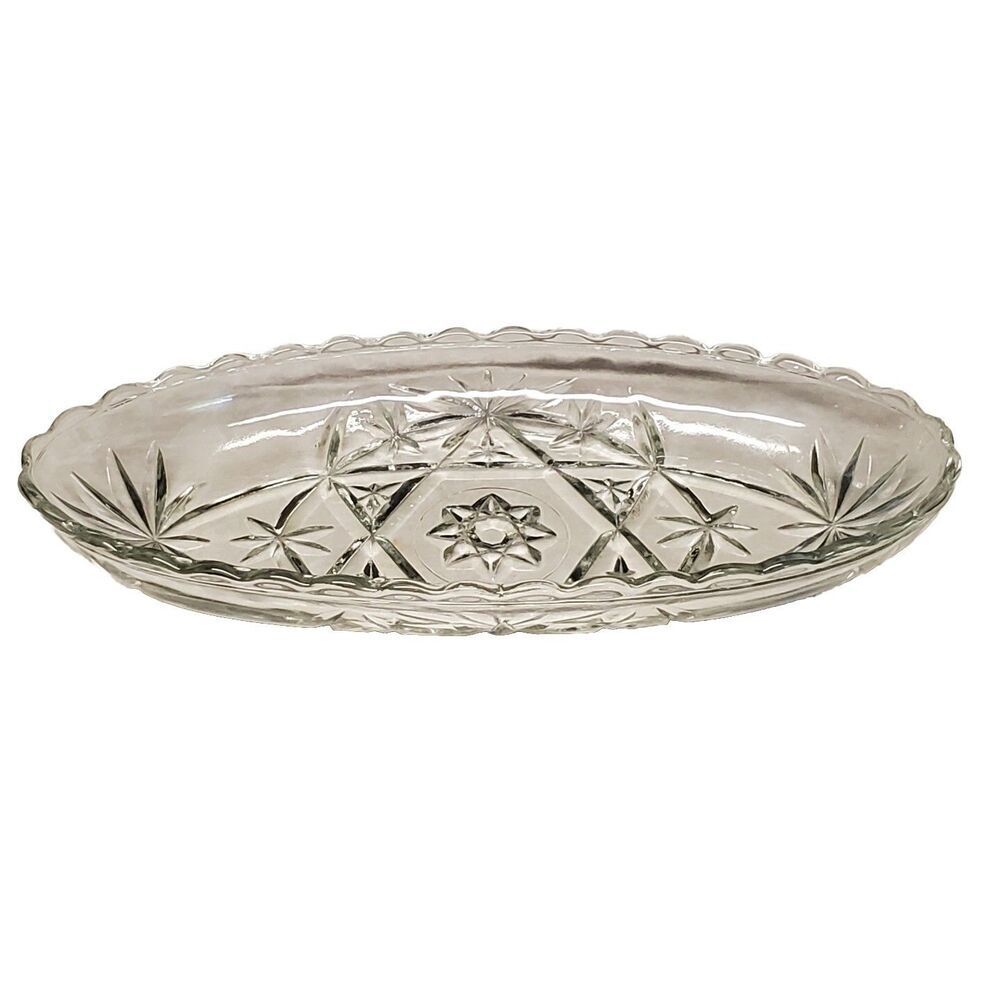 Anchor Hocking Prescut Clear Pickle Dish 8¾" Scollped Edge